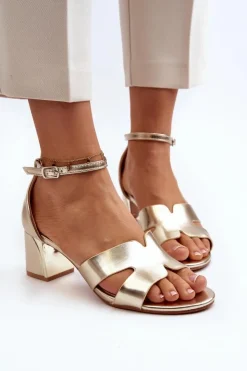 New Boto Sandały Damskie Na Obcasie Klocku Złote Irivana