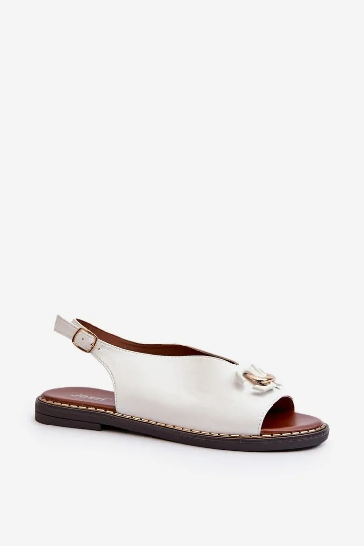 Boto Sandały Damskie Na Płaskim Obcasie Z Ozdobą Białe Loraeleh