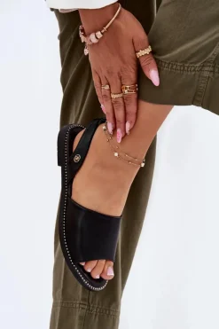 Damskie Evento Sandały Damskie Na Płaskim Obcasie Eko Skórzane Czarne Dereka