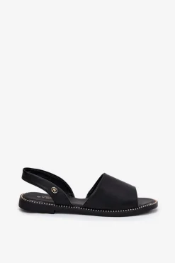 Damskie Evento Sandały Damskie Na Płaskim Obcasie Eko Skórzane Czarne Dereka