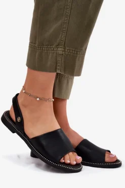 Damskie Evento Sandały Damskie Na Płaskim Obcasie Eko Skórzane Czarne Dereka