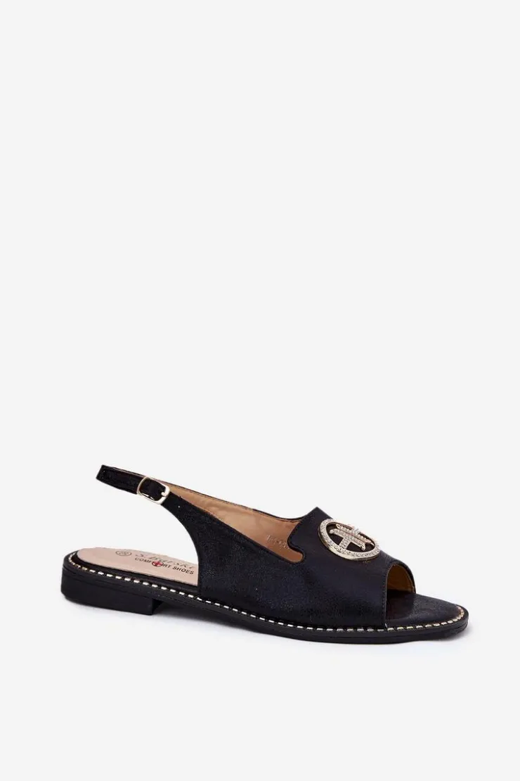 Damskie buty S.Barski Sandały Damskie Na Płaskim Obcasie Z Ozdobą S.Barski KV51-002 Czarne Czarny