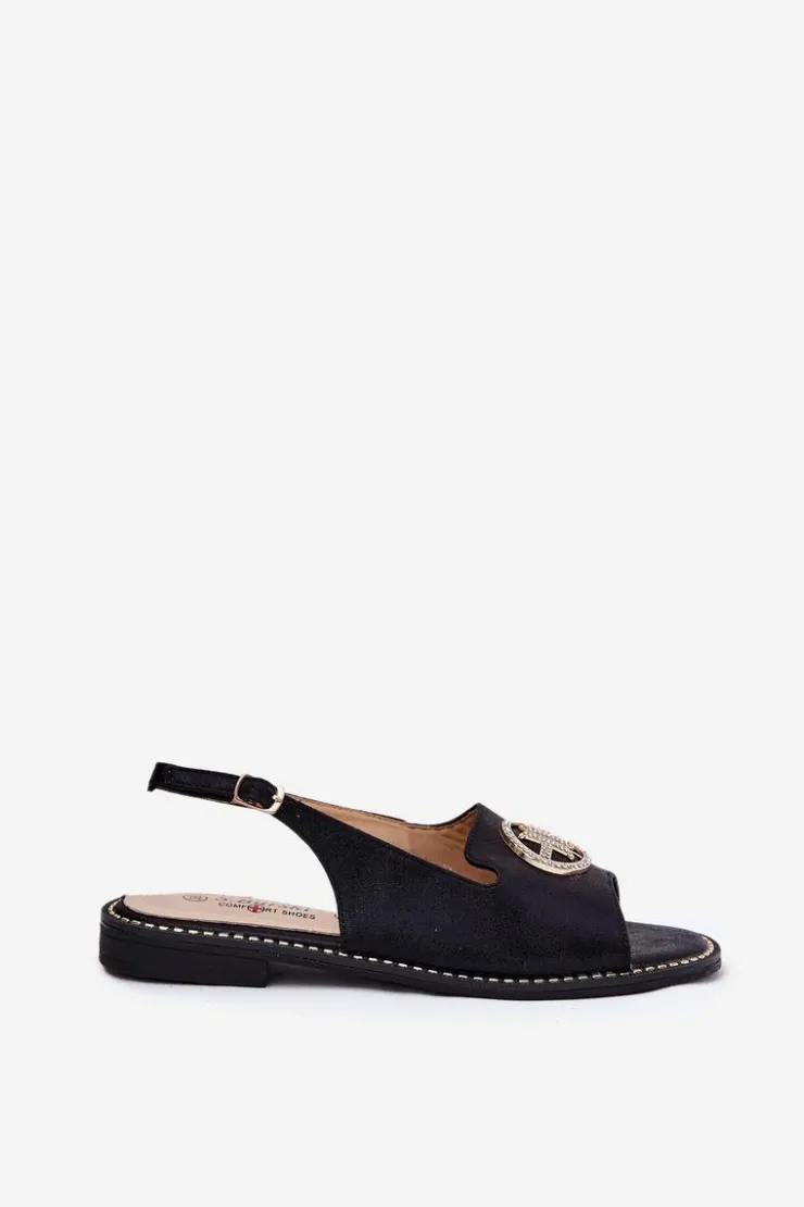 Damskie buty S.Barski Sandały Damskie Na Płaskim Obcasie Z Ozdobą S.Barski KV51-002 Czarne Czarny