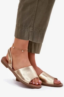 Evento Sandały Płaskie*Sandały Damskie Na Płaskim Obcasie Eko Skórzane Złote Dereka Złoty