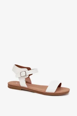 Clearance Boto Sandały Damskie Na Płaskim Obcasie Eko Skórzane Białe Kivara