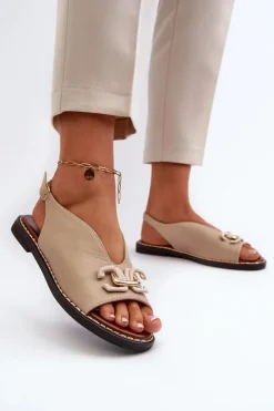 Damskie Boto Sandały Damskie Na Płaskim Obcasie Z Ozdobą Beżowe Loraeleh