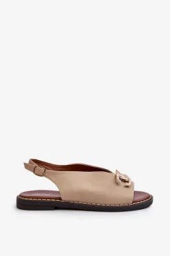 Damskie Boto Sandały Damskie Na Płaskim Obcasie Z Ozdobą Beżowe Loraeleh