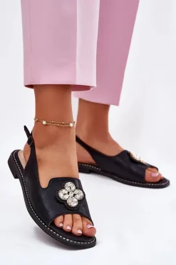 Damskie buty S.Barski Sandały Płaskie*Sandały Damskie Na Płaskim Obcasie Z Ozdobnym Detalem S.Barski KV51-080 Czarne Czarny