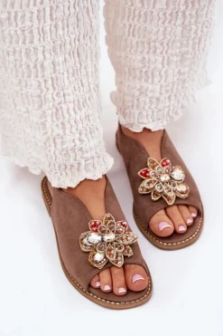 Damskie buty S.Barski Sandały Z Cholewką|Sandały Płaskie*Sandały Damskie Na Płaskim Obcasie Z Ozdobą S.Barski KV27-001 Ciemnobeżowe Beżowy