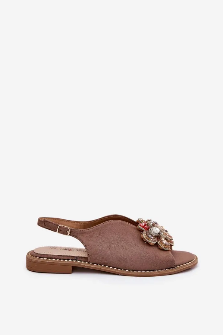 Damskie buty S.Barski Sandały Z Cholewką|Sandały Płaskie*Sandały Damskie Na Płaskim Obcasie Z Ozdobą S.Barski KV27-001 Ciemnobeżowe Beżowy