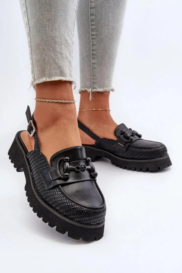 Online Damskie buty S.Barski Sandały Damskie Na Płaskim Obcasie Z Ozdobą Czarne D&A MR38-656 Czarny