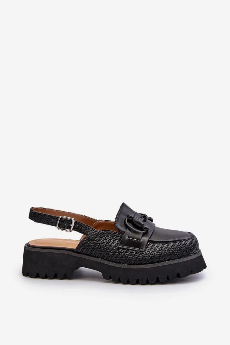 Online Damskie buty S.Barski Sandały Damskie Na Płaskim Obcasie Z Ozdobą Czarne D&A MR38-656 Czarny