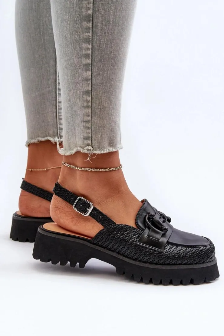 Online Damskie buty S.Barski Sandały Damskie Na Płaskim Obcasie Z Ozdobą Czarne D&A MR38-656 Czarny