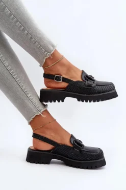 Online Damskie buty S.Barski Sandały Damskie Na Płaskim Obcasie Z Ozdobą Czarne D&A MR38-656 Czarny