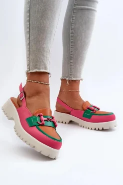 Damskie Damskie buty S.Barski Sandały Damskie Na Płaskim Obcasie Z Ozdobą Pomarańczowe D&A MR38-656