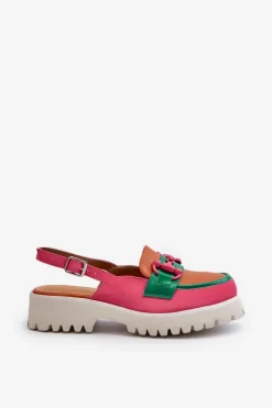 Damskie Damskie buty S.Barski Sandały Damskie Na Płaskim Obcasie Z Ozdobą Pomarańczowe D&A MR38-656