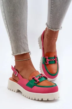 Damskie Damskie buty S.Barski Sandały Damskie Na Płaskim Obcasie Z Ozdobą Pomarańczowe D&A MR38-656