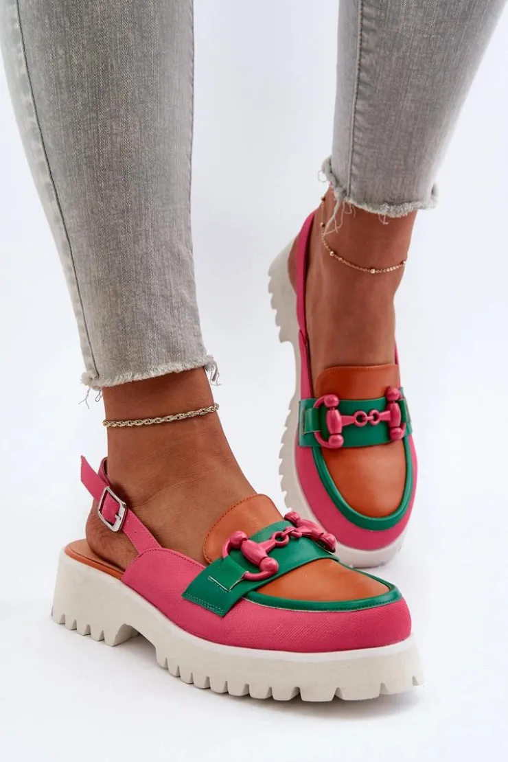 Damskie Damskie buty S.Barski Sandały Damskie Na Płaskim Obcasie Z Ozdobą Pomarańczowe D&A MR38-656