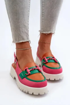 Damskie Damskie buty S.Barski Sandały Damskie Na Płaskim Obcasie Z Ozdobą Pomarańczowe D&A MR38-656