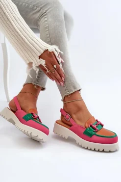 Damskie Damskie buty S.Barski Sandały Damskie Na Płaskim Obcasie Z Ozdobą Pomarańczowe D&A MR38-656