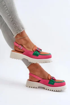 Damskie Damskie buty S.Barski Sandały Damskie Na Płaskim Obcasie Z Ozdobą Pomarańczowe D&A MR38-656