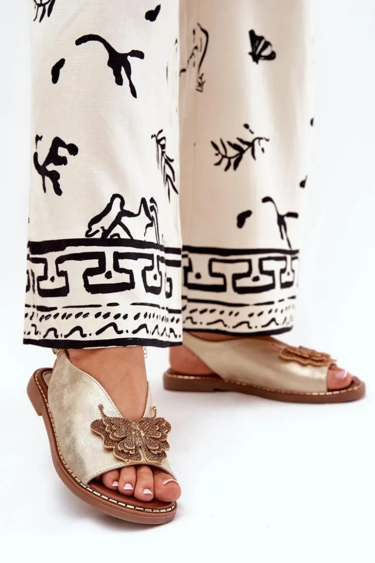 Sale Boto Sandały Damskie Na Płaskim Obcasie Z Ozdobą Złote Setorina Złoty