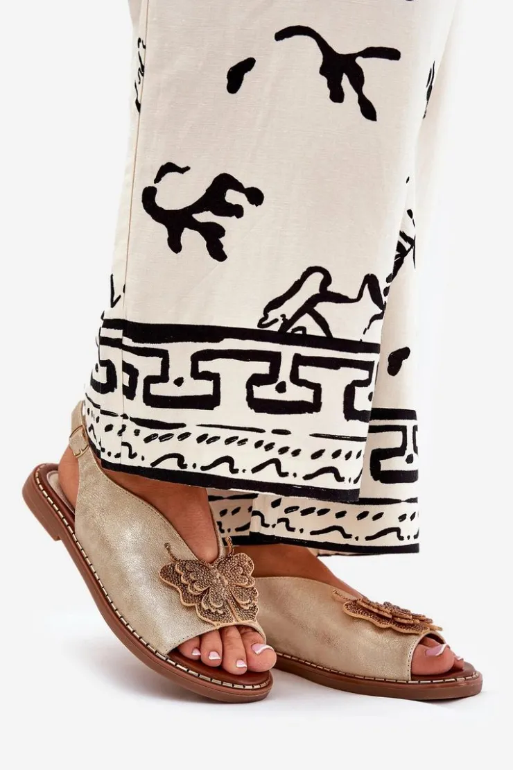 Sale Boto Sandały Damskie Na Płaskim Obcasie Z Ozdobą Złote Setorina Złoty