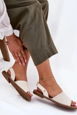 Best Evento Sandały Damskie Na Płaskim Obcasie Eko Skórzane Beżowe Dereka Beżowy