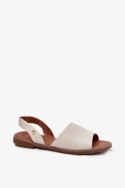 Best Evento Sandały Damskie Na Płaskim Obcasie Eko Skórzane Beżowe Dereka Beżowy