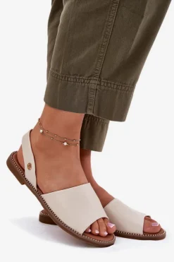 Best Evento Sandały Damskie Na Płaskim Obcasie Eko Skórzane Beżowe Dereka Beżowy