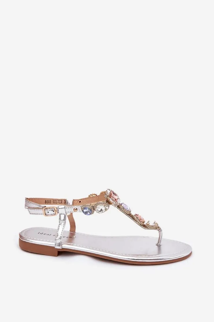 Damskie Boto Sandały Damskie Na Płaskim Obcasie Z Kryształkami Srebrne Fiolalia
