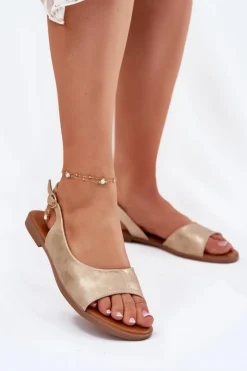 Evento Sandały Płaskie*Sandały Damskie Na Płaskim Obcasie Złote Weanise Złoty