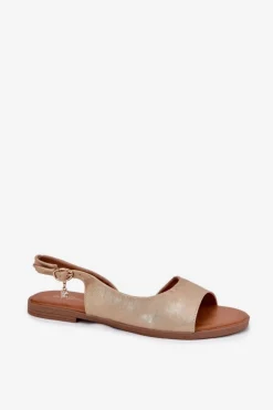 Evento Sandały Płaskie*Sandały Damskie Na Płaskim Obcasie Złote Weanise Złoty