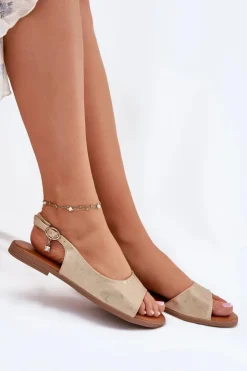 Evento Sandały Płaskie*Sandały Damskie Na Płaskim Obcasie Złote Weanise Złoty