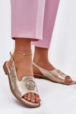 Damskie buty S.Barski Sandały Płaskie*Sandały Damskie Na Płaskim Obcasie Z Ozdobą S.Barski KV51-002 Złote Złoty