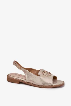 Damskie buty S.Barski Sandały Płaskie*Sandały Damskie Na Płaskim Obcasie Z Ozdobą S.Barski KV51-002 Złote Złoty