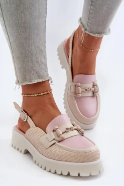 Damskie buty S.Barski Sandały Płaskie*Sandały Damskie Na Płaskim Obcasie Z Ozdobą Beżowe D&A MR38-656 Beżowy