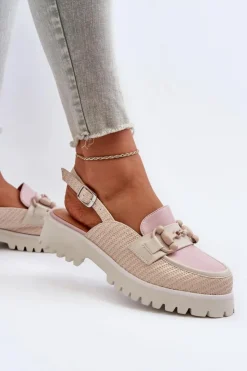 Damskie buty S.Barski Sandały Płaskie*Sandały Damskie Na Płaskim Obcasie Z Ozdobą Beżowe D&A MR38-656 Beżowy