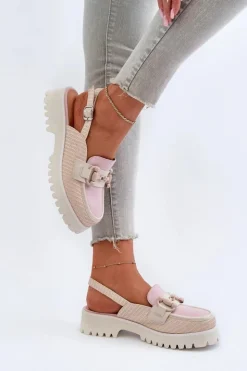 Damskie buty S.Barski Sandały Płaskie*Sandały Damskie Na Płaskim Obcasie Z Ozdobą Beżowe D&A MR38-656 Beżowy