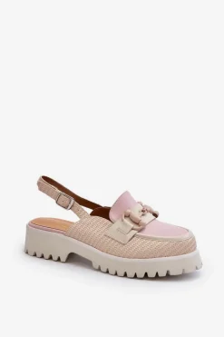 Damskie buty S.Barski Sandały Płaskie*Sandały Damskie Na Płaskim Obcasie Z Ozdobą Beżowe D&A MR38-656 Beżowy