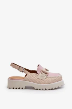 Damskie buty S.Barski Sandały Płaskie*Sandały Damskie Na Płaskim Obcasie Z Ozdobą Beżowe D&A MR38-656 Beżowy