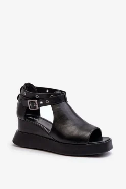 Sale Boto Sandały Damskie Na Platformie I Koturnie Z Eko Skóry Czarne Hloeli