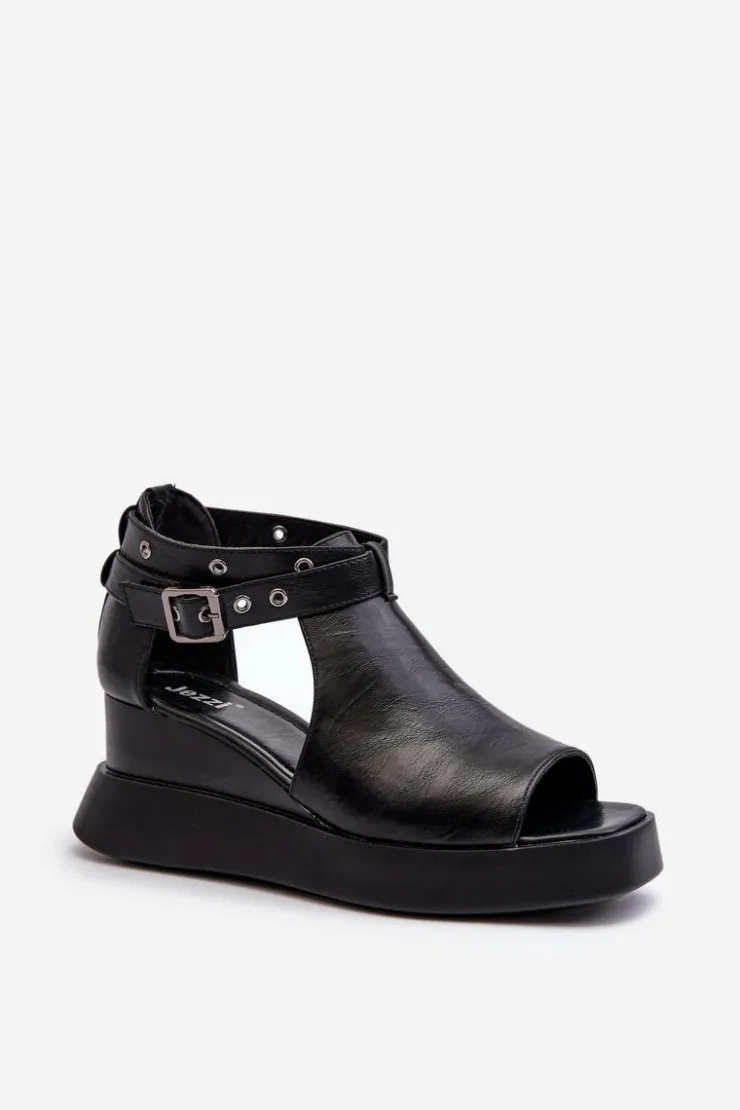 Sale Boto Sandały Damskie Na Platformie I Koturnie Z Eko Skóry Czarne Hloeli