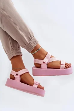 Big Star Shoes Sandały Big Star|Sandały Płaskie*Sandały Damskie Na Platformie Big Star NN274A529 Różowe Różowy