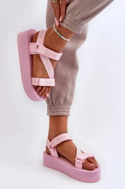 Big Star Shoes Sandały Big Star|Sandały Płaskie*Sandały Damskie Na Platformie Big Star NN274A529 Różowe Różowy