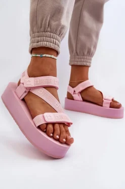 Big Star Shoes Sandały Big Star|Sandały Płaskie*Sandały Damskie Na Platformie Big Star NN274A529 Różowe Różowy