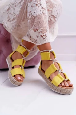 Damskie Boto Sandały Damskie na Platformie Zamszowe Żółte Ergola