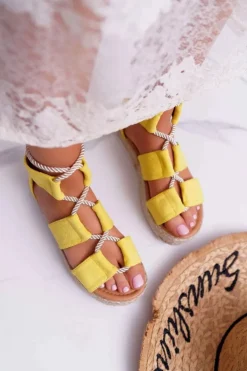 Damskie Boto Sandały Damskie na Platformie Zamszowe Żółte Ergola