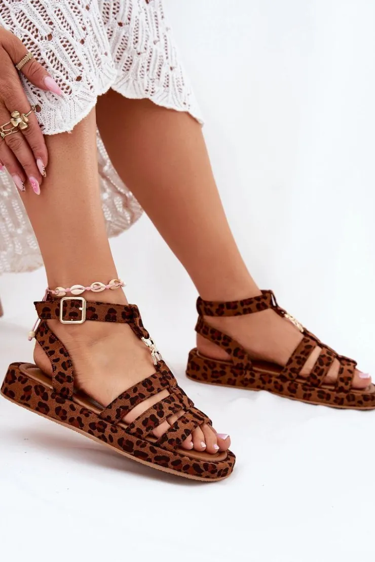 Discount Boto Sandały Damskie Na Platformie Ze Złotym Detalem Panterka Kartia Brązowy