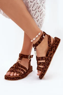 Discount Boto Sandały Damskie Na Platformie Ze Złotym Detalem Panterka Kartia Brązowy